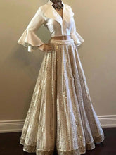 Load image into Gallery viewer, Off-White Color Sequins Work Taffeta Crop-Top Lehenga Clothsvilla