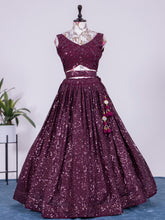 Load image into Gallery viewer, Wine Color Sequins and Thread Embroidery Work Georgette Lehenga Clothsvilla