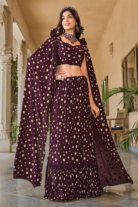 Shop Now Crush Pattern Metallic Foil Ready to Wear Lehenga Choli ClothsVilla.com Main image