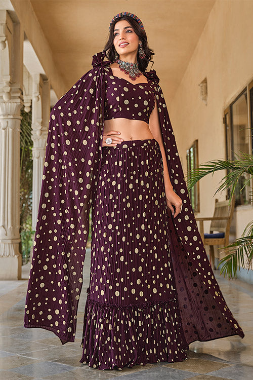 Shop Now Crush Pattern Metallic Foil Ready to Wear Lehenga Choli ClothsVilla.com