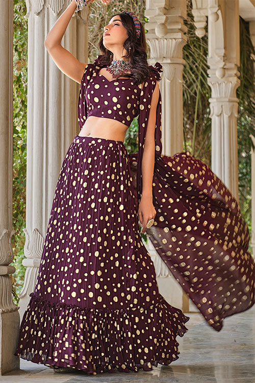 Shop Now Crush Pattern Metallic Foil Ready to Wear Lehenga Choli ClothsVilla.com