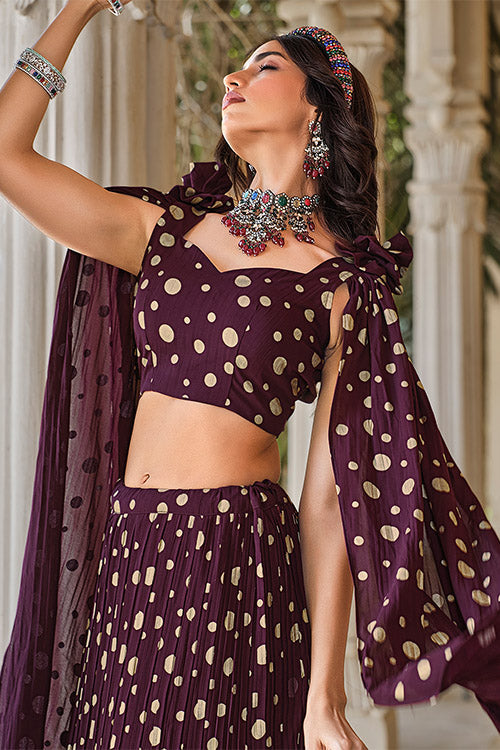 Shop Now Crush Pattern Metallic Foil Ready to Wear Lehenga Choli ClothsVilla.com