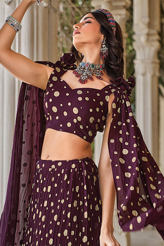 Shop Now Crush Pattern Metallic Foil Ready to Wear Lehenga Choli ClothsVilla.com
