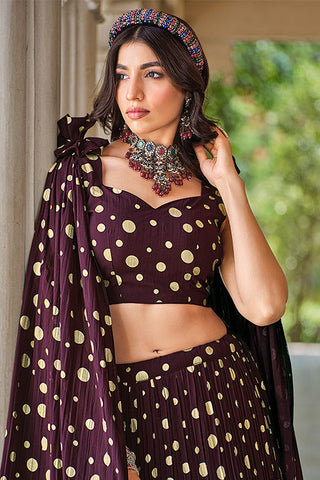 Shop Now Crush Pattern Metallic Foil Ready to Wear Lehenga Choli ClothsVilla.com