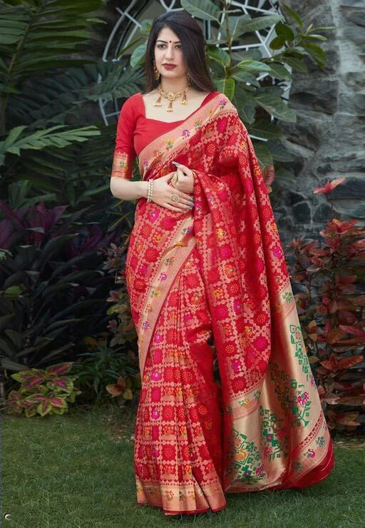 Impressive Red Soft Banarasi Silk Saree With Redolent Blouse Piece Shriji