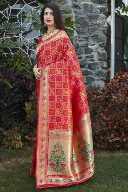 Impressive Red Soft Banarasi Silk Saree With Redolent Blouse Piece Shriji