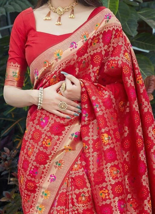 Impressive Red Soft Banarasi Silk Saree With Redolent Blouse Piece Shriji