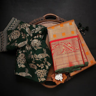 Gratifying Orange Soft Banarasi Silk Saree With Two Attractive Blouse Piece Shriji