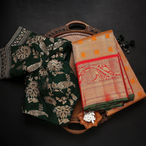 Gratifying Orange Soft Banarasi Silk Saree With Two Attractive Blouse Piece Shriji