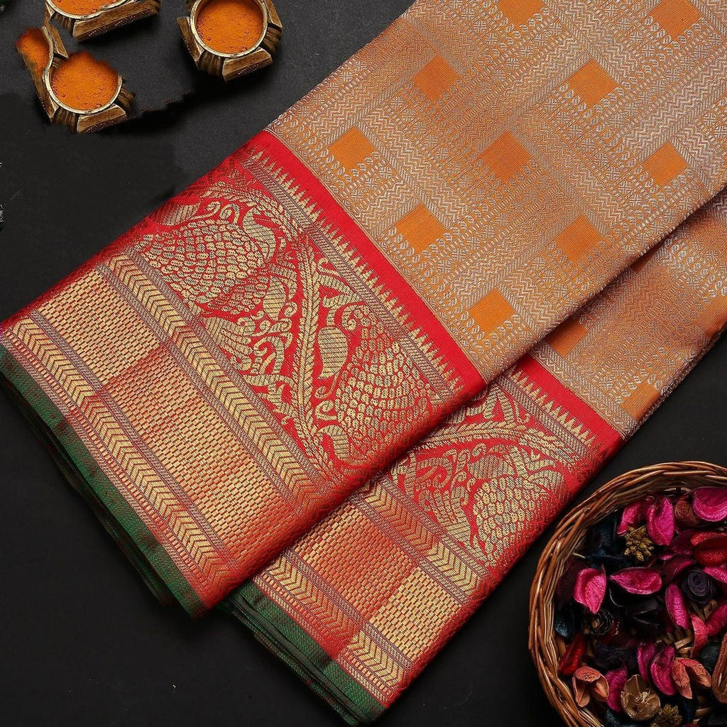 Gratifying Orange Soft Banarasi Silk Saree With Two Attractive Blouse Piece Shriji