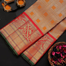 Load image into Gallery viewer, Gratifying Orange Soft Banarasi Silk Saree With Two Attractive Blouse Piece Shriji