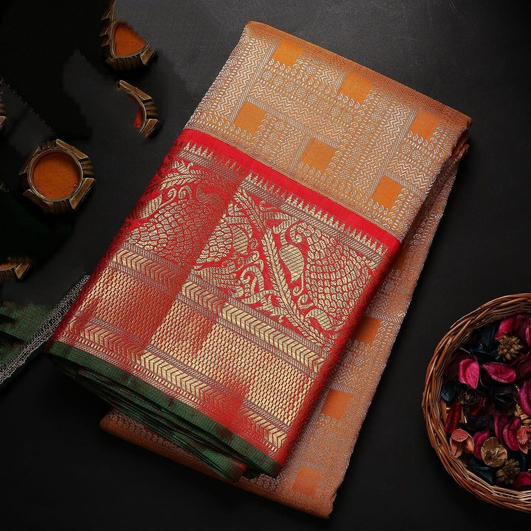 Gratifying Orange Soft Banarasi Silk Saree With Two Attractive Blouse Piece Shriji