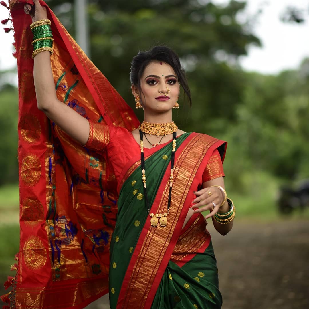 Prettiest Green Paithani Silk Saree With Ethnic Blouse Piece Shriji