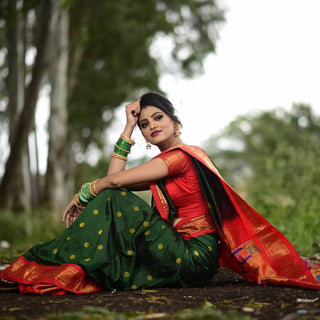Prettiest Green Paithani Silk Saree With Ethnic Blouse Piece Shriji