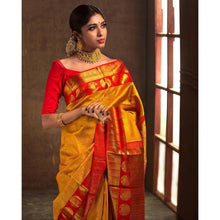 Load image into Gallery viewer, Lassitude Yellow Soft Banarasi Silk Saree With Flattering Blouse Piece Shriji