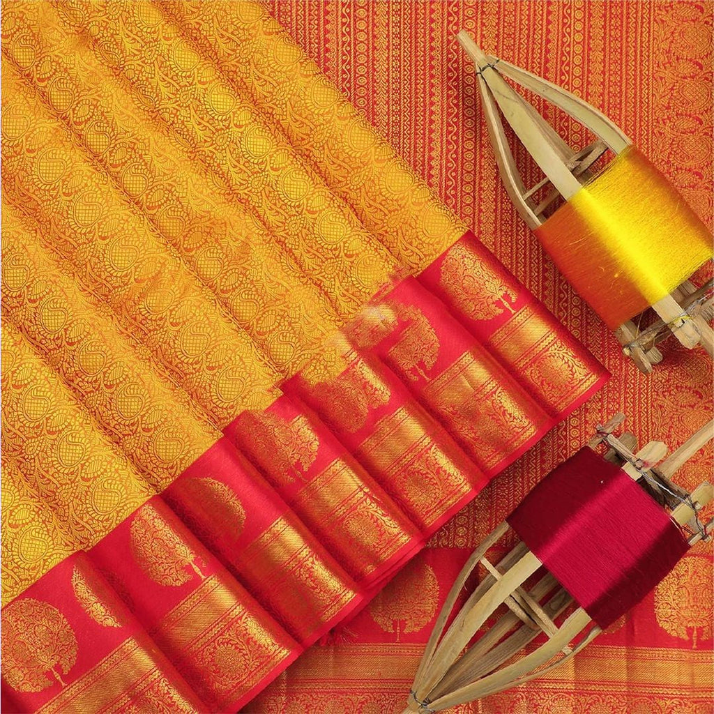 Lassitude Yellow Soft Banarasi Silk Saree With Flattering Blouse Piece Shriji