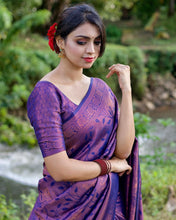 Load image into Gallery viewer, Conflate Navy Blue Soft Banarasi Silk Saree With Engaging Blouse Piece Shriji