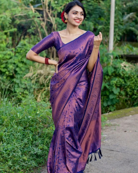 Conflate Navy Blue Soft Banarasi Silk Saree With Engaging Blouse Piece Shriji Main image