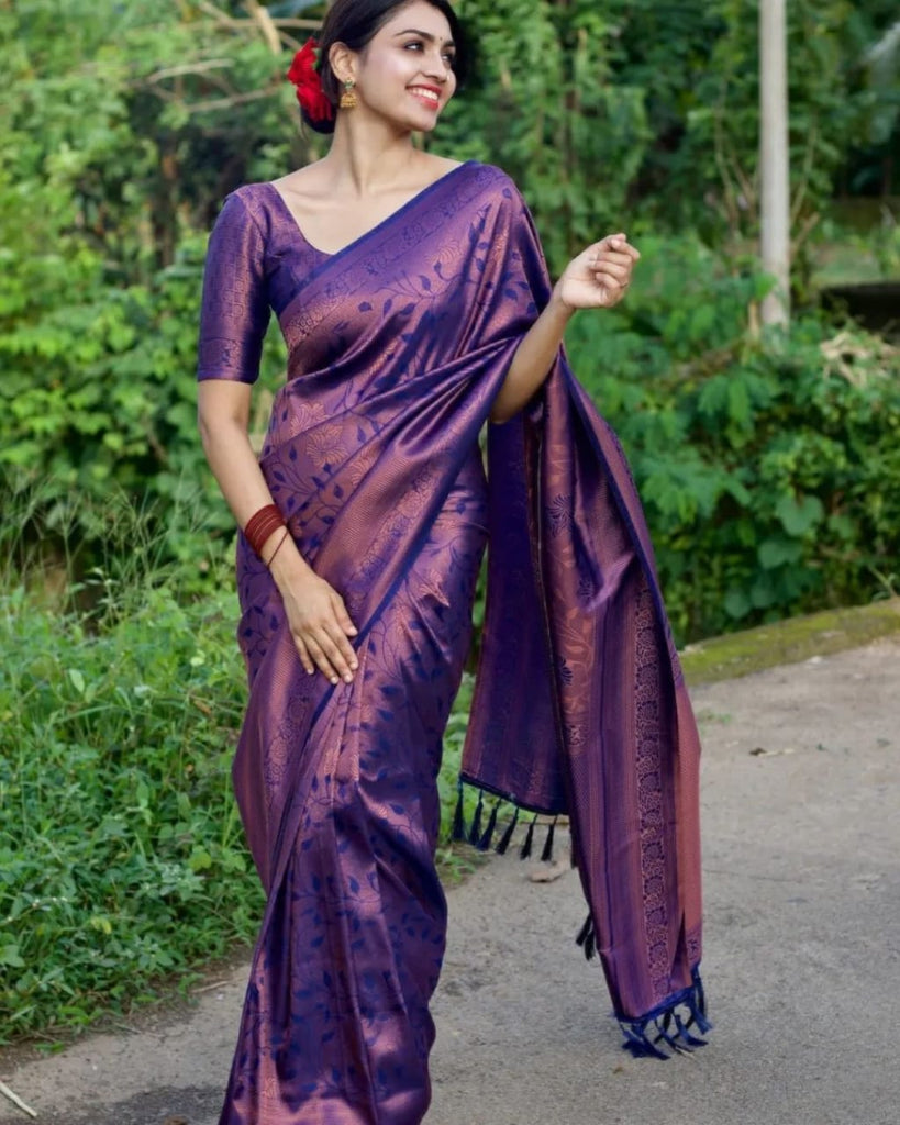 Conflate Navy Blue Soft Banarasi Silk Saree With Engaging Blouse Piece Shriji