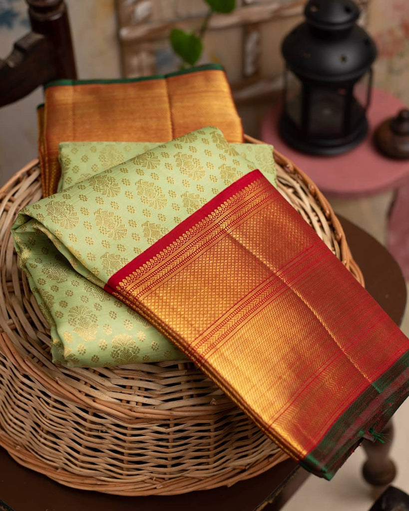 Surreptitious Pista Soft Banarasi Silk Saree With Ethnic Blouse Piece Shriji