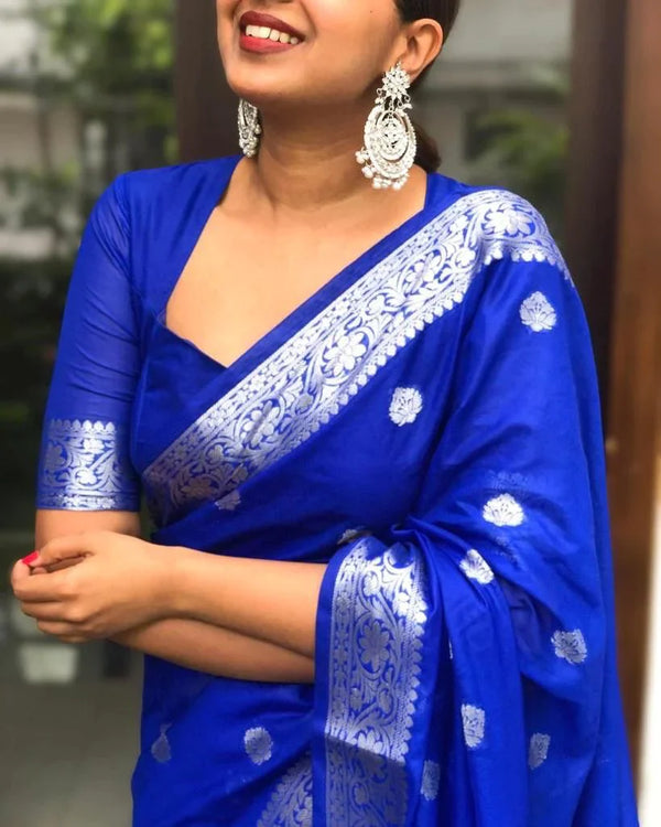 Intricate Royal Blue Soft Silk Saree With Incomparable Blouse Piece Shriji