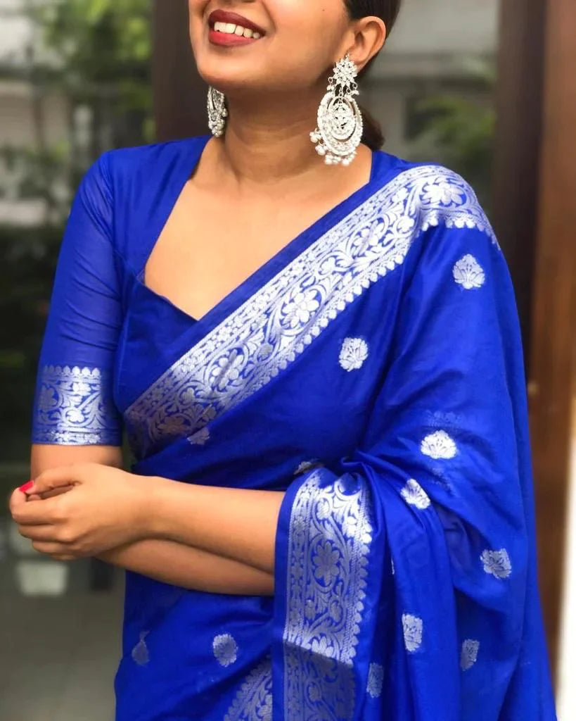 Intricate Royal Blue Soft Silk Saree With Incomparable Blouse Piece Shriji