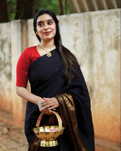 Load image into Gallery viewer, Surpassing Black Soft Silk Saree With Stylish Blouse Piece Shriji