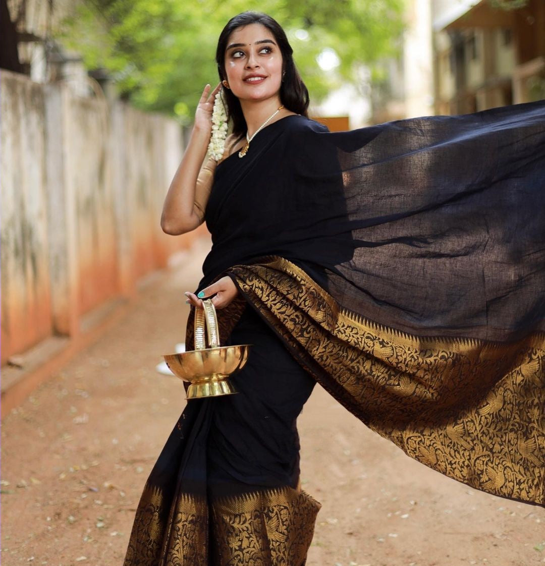Surpassing Black Soft Silk Saree With Stylish Blouse Piece Shriji Main image