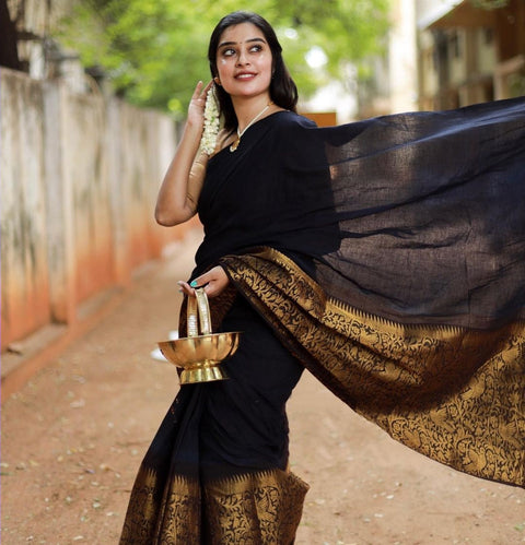 Surpassing Black Soft Silk Saree With Stylish Blouse Piece Shriji Main image