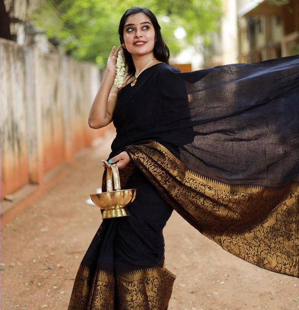 Surpassing Black Soft Silk Saree With Stylish Blouse Piece Shriji