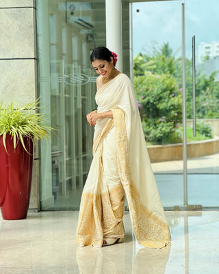 Beauteous White Soft Silk Saree With Serendipity Blouse Piece Shriji