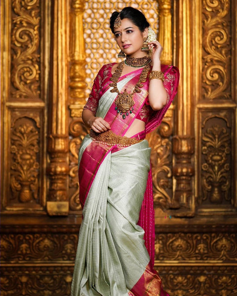 Pleasurable Sea Green Soft Banarasi Silk Saree With Two Smashing Blouse Piece Shriji Main image