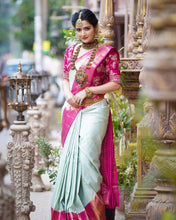 Load image into Gallery viewer, Pleasurable Sea Green Soft Banarasi Silk Saree With Two Smashing Blouse Piece Shriji