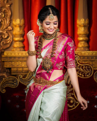 Pleasurable Sea Green Soft Banarasi Silk Saree With Two Smashing Blouse Piece Shriji