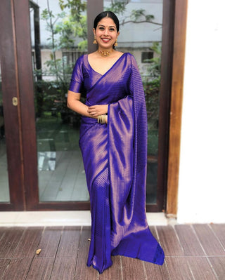 Assemblage Blue Soft Banarasi Silk Saree With Adoring Blouse Piece Shriji