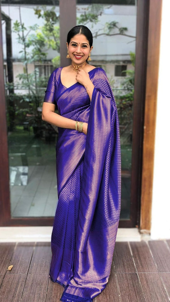 Assemblage Blue Soft Banarasi Silk Saree With Adoring Blouse Piece Shriji