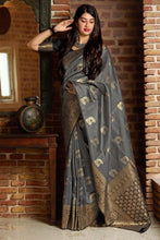 Load image into Gallery viewer, Desuetude Grey Banarasi Silk Saree With Panoply Blouse Piece Shriji