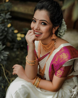 Demanding White Soft Silk Saree With Girlish Blouse Piece Shriji