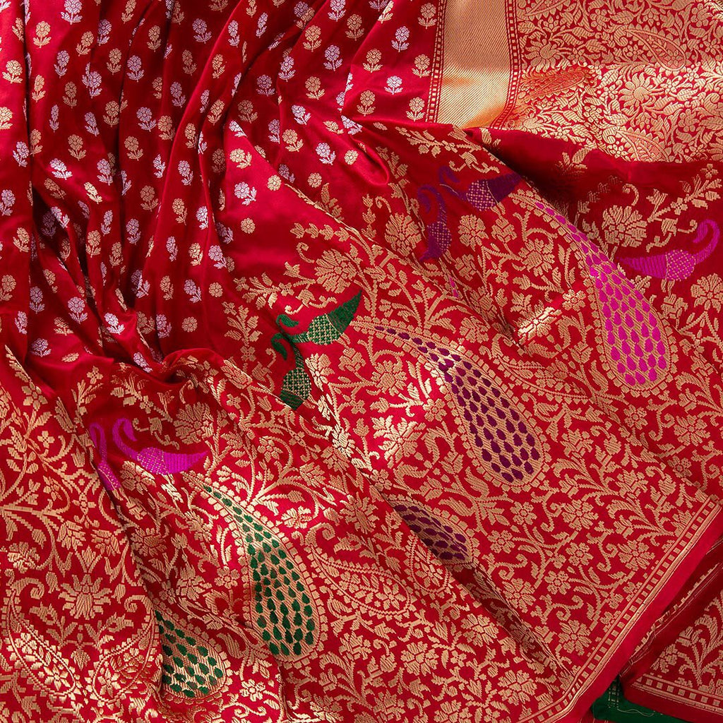 Jazzy Red Soft Banarasi Silk Saree With Demesne Two Blouse Piece Shriji