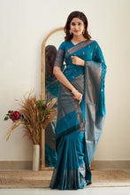 Load image into Gallery viewer, Designer Firozi Soft Silk Saree With Jazzy Blouse Piece Shriji