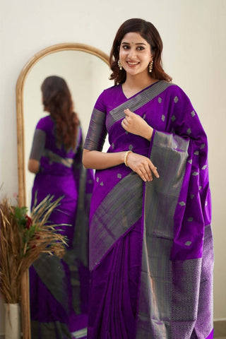 Blooming Purple Soft Silk Saree With Captivating Blouse Piece Shriji
