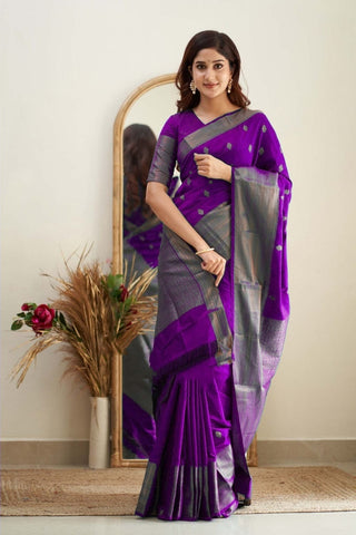 Blooming Purple Soft Silk Saree With Captivating Blouse Piece Shriji