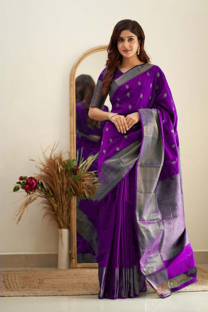 Blooming Purple Soft Silk Saree With Captivating Blouse Piece Shriji