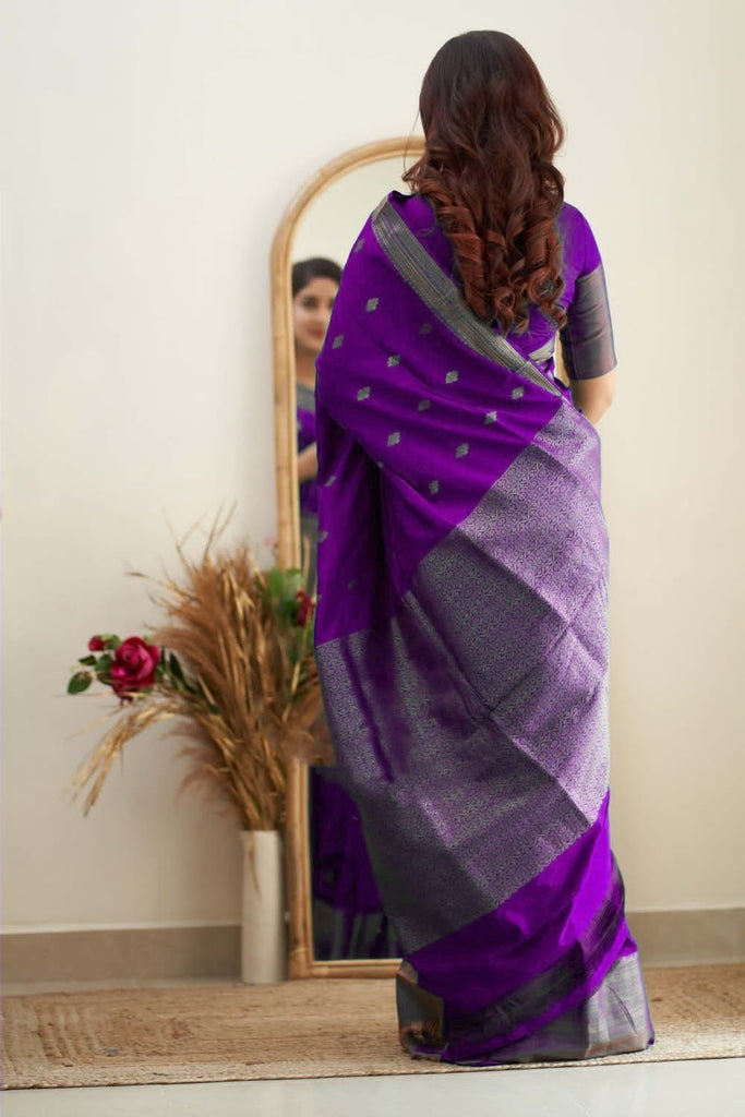 Blooming Purple Soft Silk Saree With Captivating Blouse Piece Shriji