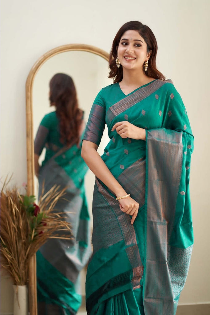 Ravishing Rama Soft Silk Saree With Exceptional Blouse Piece Shriji