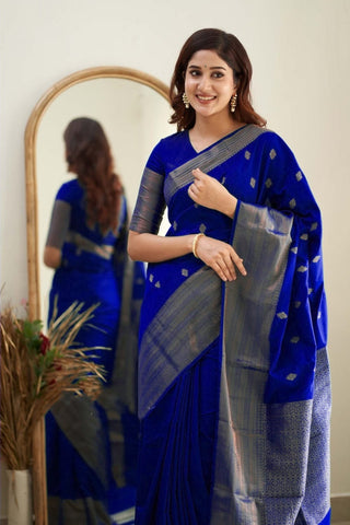 Pleasant Royal Blue  Soft Silk Saree With Delightful Blouse Piece Shriji