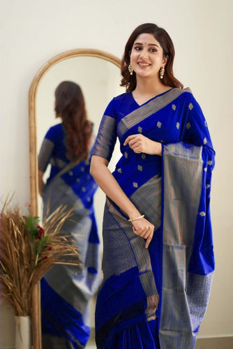 Pleasant Royal Blue  Soft Silk Saree With Delightful Blouse Piece Shriji
