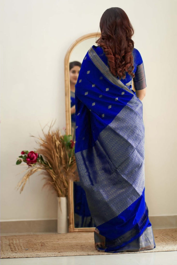Pleasant Royal Blue  Soft Silk Saree With Delightful Blouse Piece Shriji