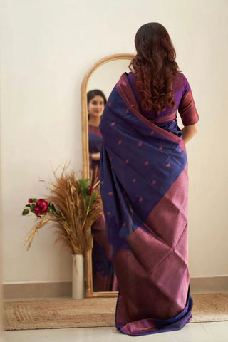 Groovy Navy Blue Soft Silk Saree With Scrumptious Blouse Piece Shriji