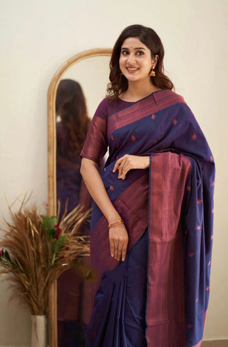 Groovy Navy Blue Soft Silk Saree With Scrumptious Blouse Piece Shriji